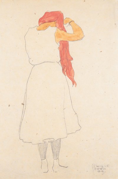 Standing Woman Combing Hair by Egon Schiele